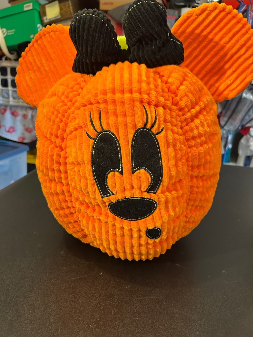 Disney Orange Corduroy Character Pillow with Black Face Details